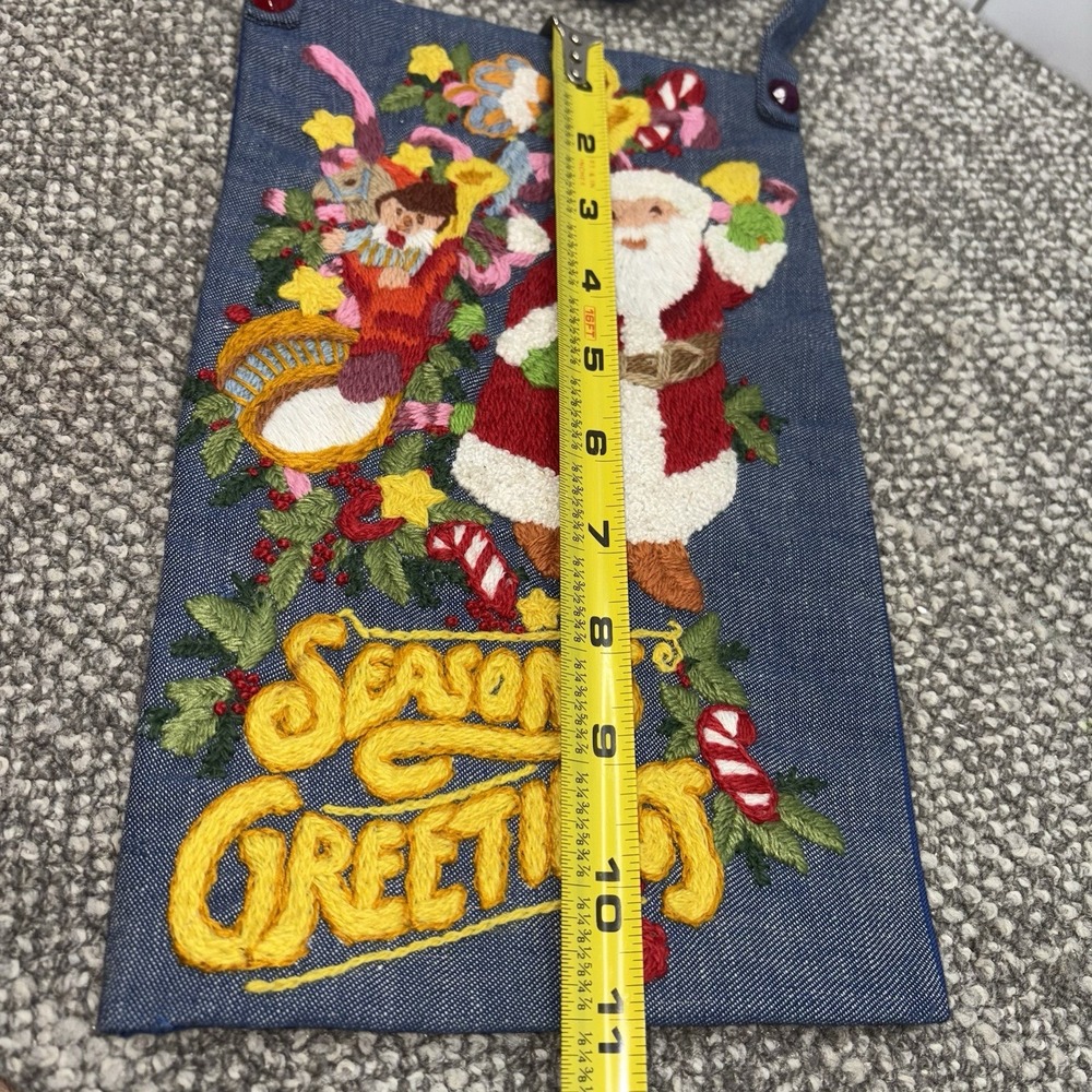 Columbia Minerva CM Christmas Crewel Kit Denim Santa Claus Hallmark VTG Finished - Picture 8 of 9